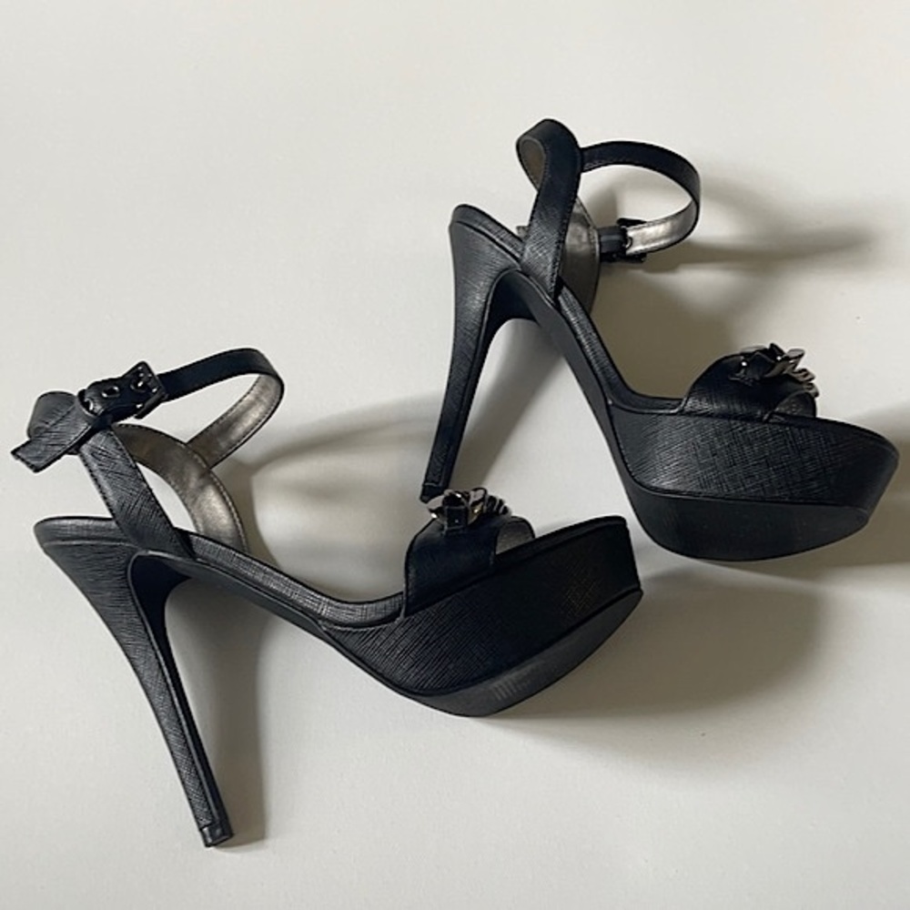 Size 7.5 Two piece platform black dress sandals